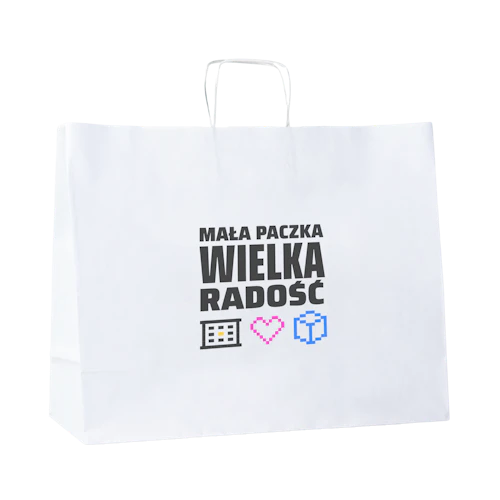 B107 Torba papierowa z uchwytem z nadrukiem - biała