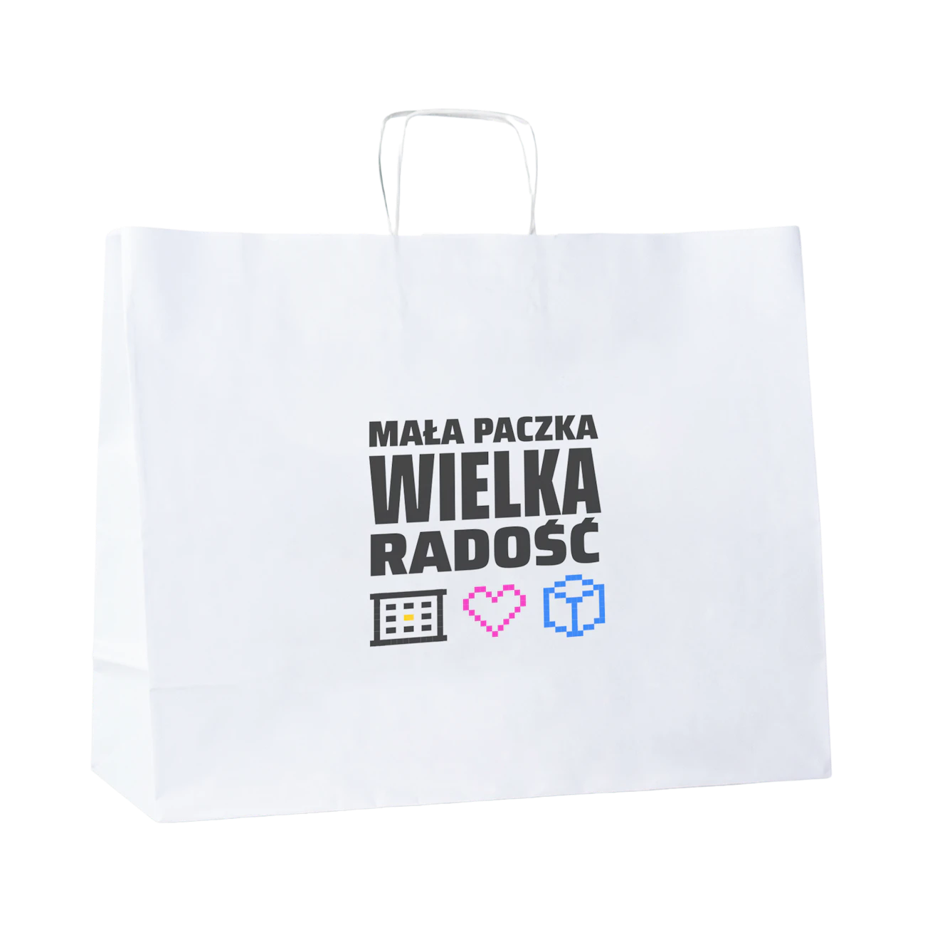 B107 Torba papierowa z uchwytem z nadrukiem - biała