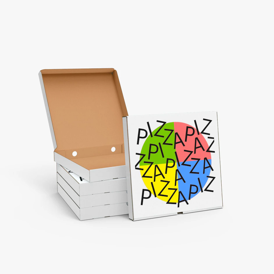 Caja Pizza Personalizada Blanco-Marrón 34x34x4 cm, Impresión superior 1