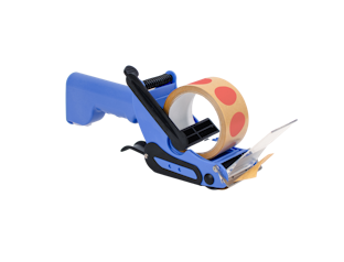 Tape dispenser with brown tape with red dots