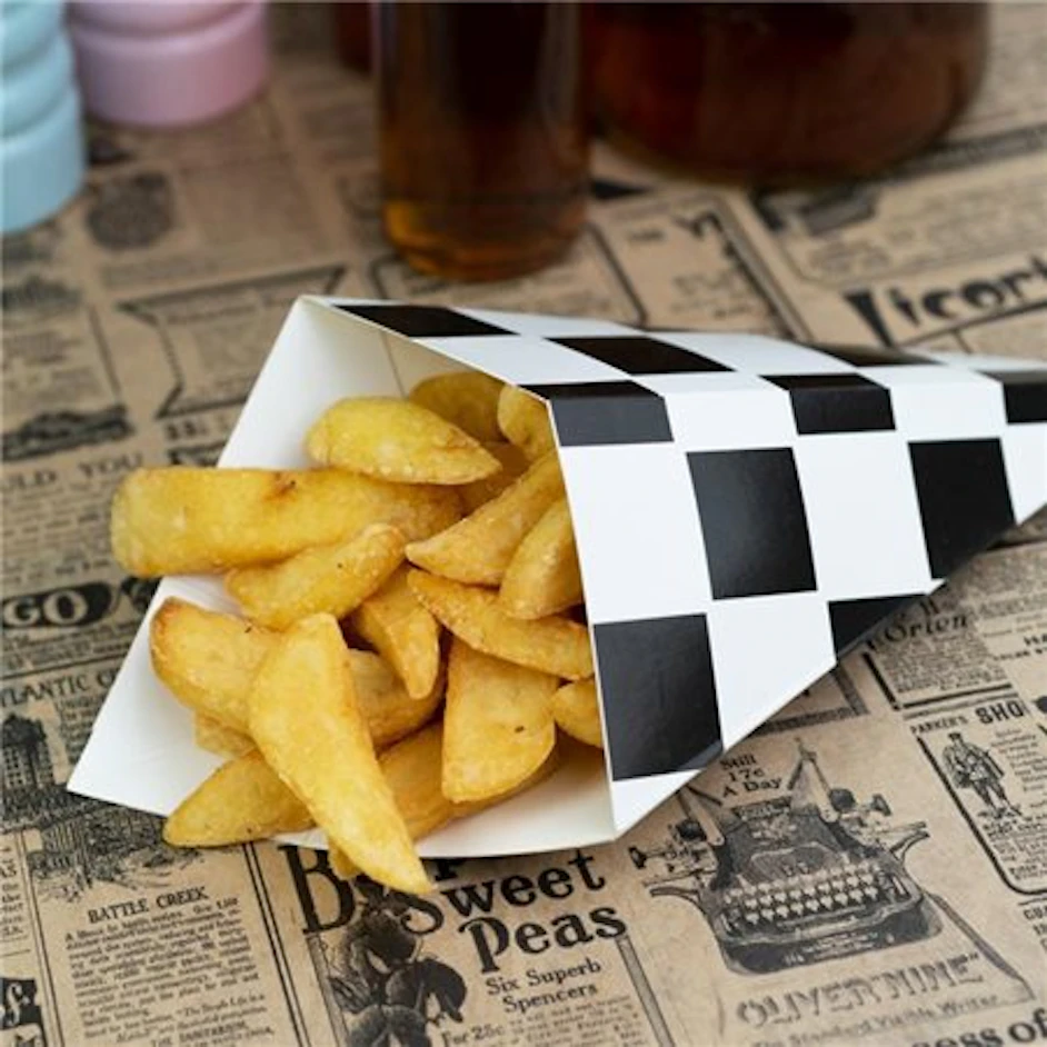 Caja de patatas fritas con lugares para salsa, rejilla negra, 350 ml 1