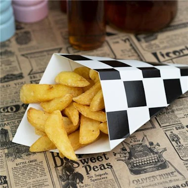 Caja de patatas fritas con lugares para salsa, rejilla negra, 350 ml