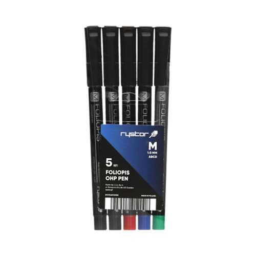 Marqueurs permanents pour transparents Rystor FM pointe ronde 1 mm 5 pcs coloris assortis