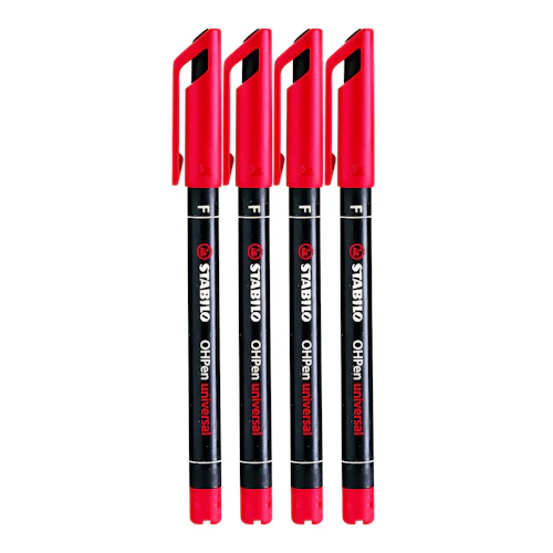 Marqueurs permanents pour transparents Stabilo OHPen pointe ronde 1 mm (M) 4 pcs rouges