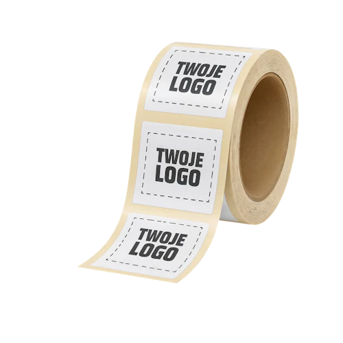 Prostokątne etykiety w rolce z logo
