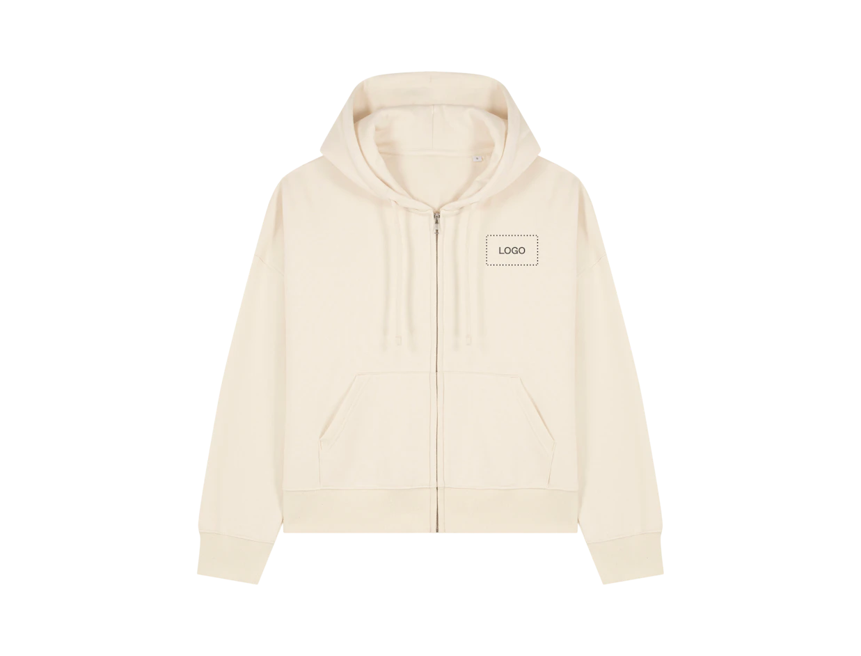 Sweats à capuche zippé femme en coton biologique personnalisé 1