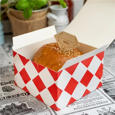 Caja para hamburguesas rejilla roja 130x130x80mm