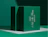 Dark green full colour mailer boxes with white script lettering on a green backdrop