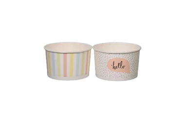 Recipiente de papel para helados y postres, estampado pastel 245 ml