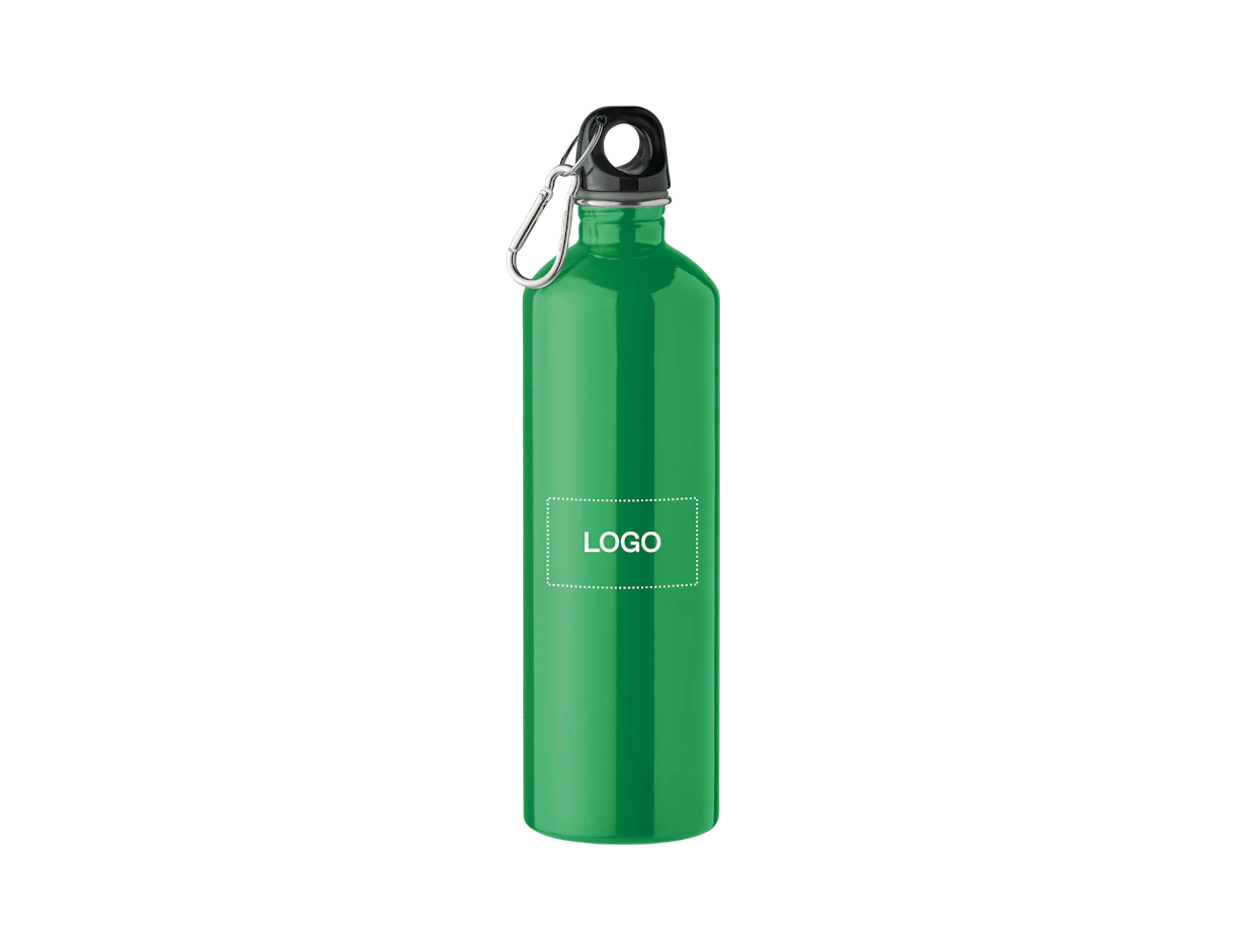 Individuelle einwandige Flasche aus recyceltem Edelstahl 750 ml mit Karabiner 1