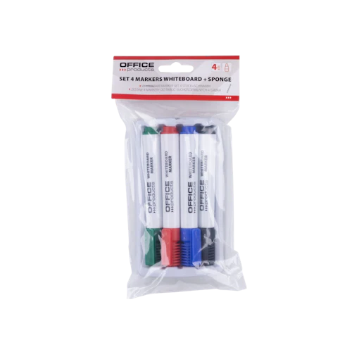 Zestaw markerów do tablic OFFICE PRODUCTS z gąbką magnetyczną, 4 szt.