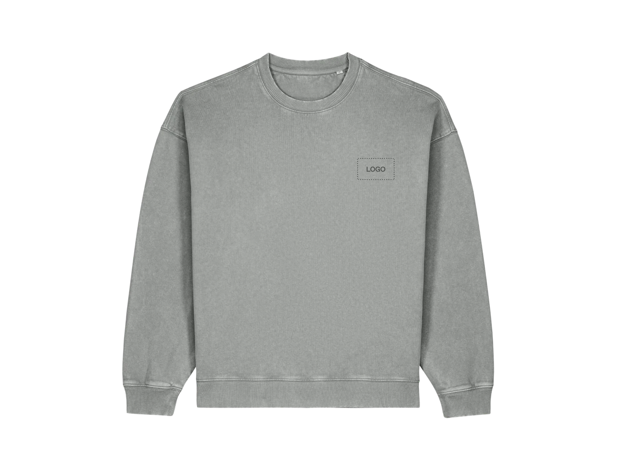 Sweats sans capuche oversize unisexe en coton biologique effet délavé personnalisé 1
