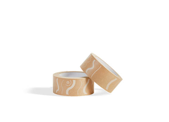 Two brown packing tapes with white patterns