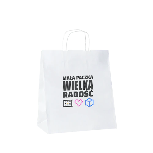 B82 Torba papierowa z uchwytem z nadrukiem - biała
