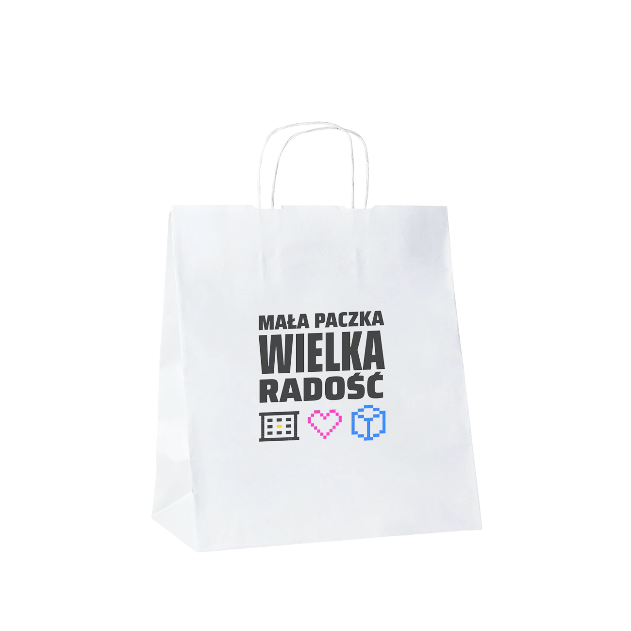 B82 Torba papierowa z uchwytem z nadrukiem - biała