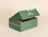 Open green eco colour mailer box with a white print on the lid, on a beige background