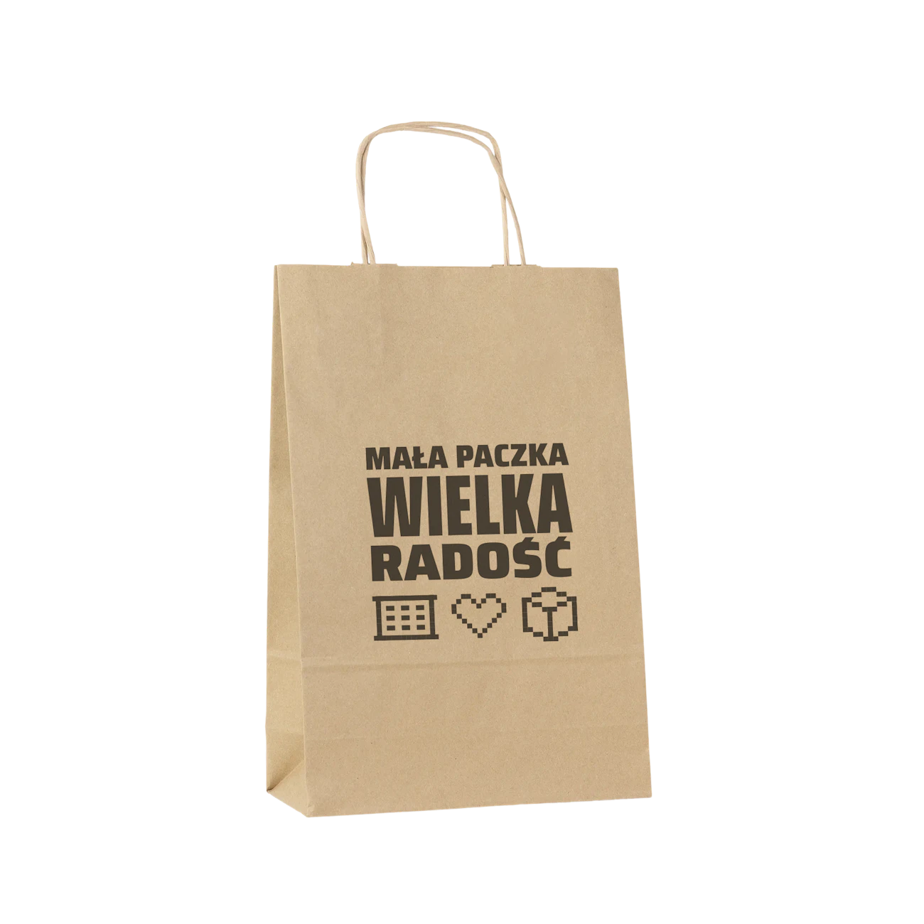 B66 Torba papierowa z uchwytem z nadrukiem - brązowa