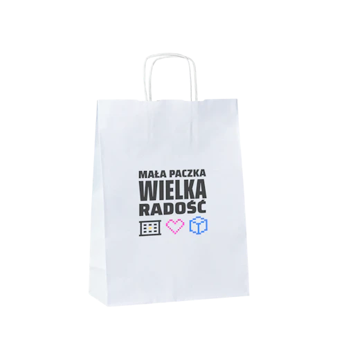 B66 Torba papierowa z uchwytem z nadrukiem - biała