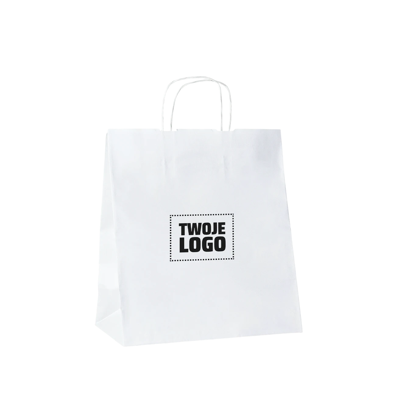 B82 Bolsa de papel con asa y estampado - blanca