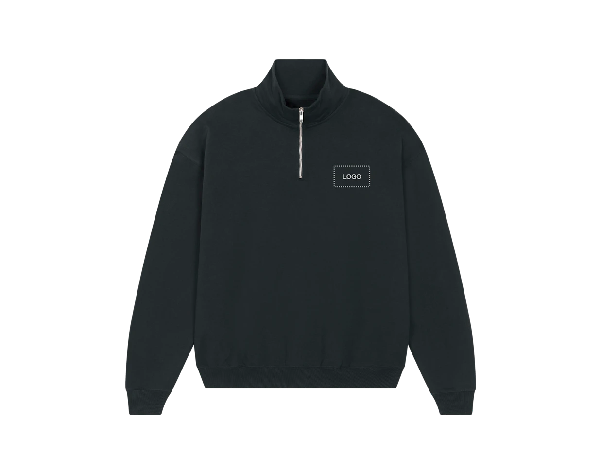 Sweat-shirt sans capuche unisexe en coton épais avec quarter-zip personnalisé 1