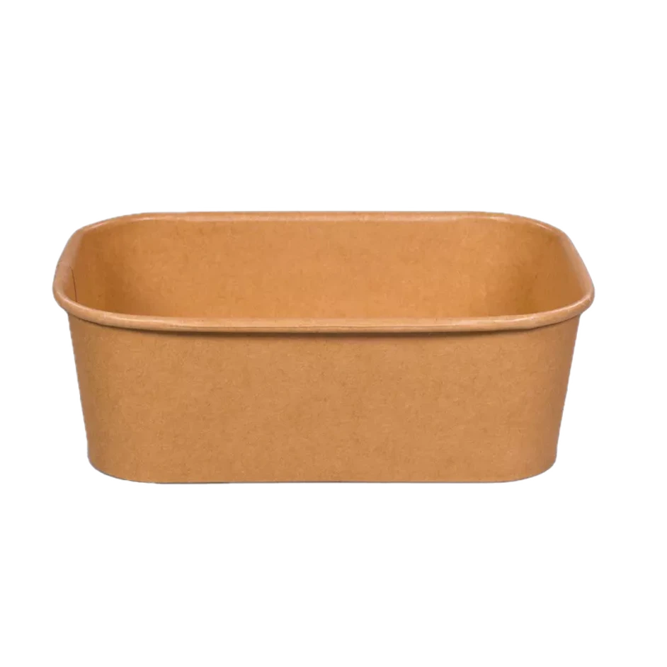 Paper salad container, rectangular,brown 500 ml 2