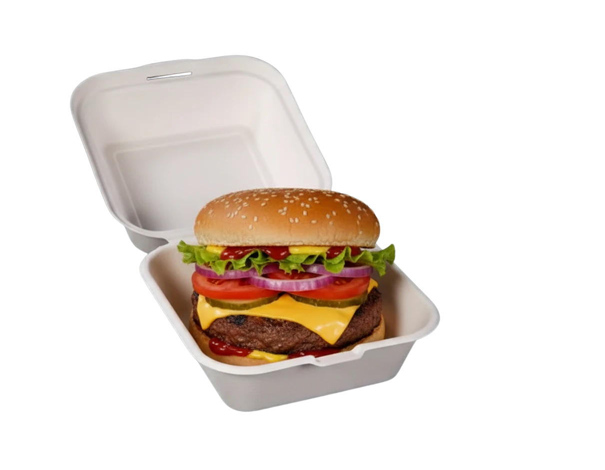  Burgerbox made of cane pulp 154x154x80 mm 1