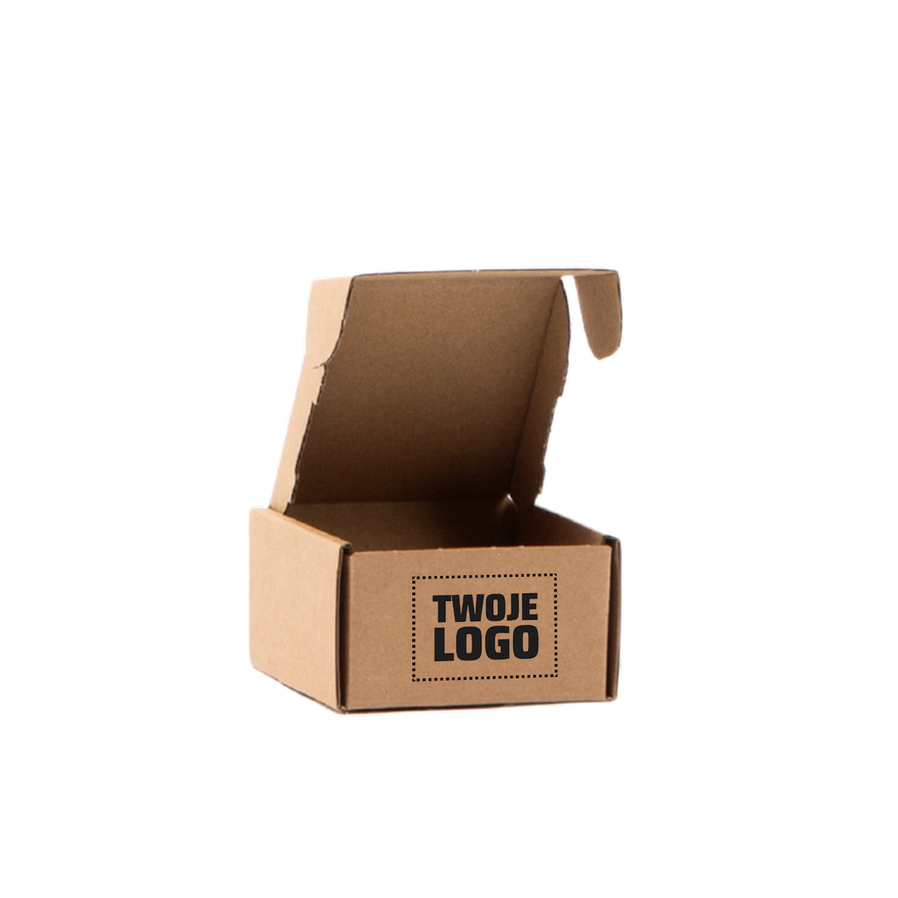 F23 Pudełko fasonowe 9.2×9.2×5cm Brązowe z logo