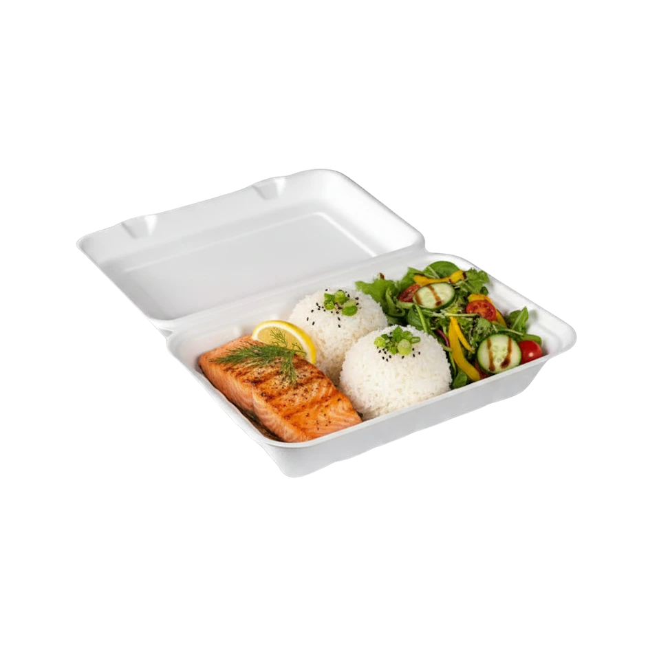 Cane pulp container 1-chamber, white 239x156x63 mm 1