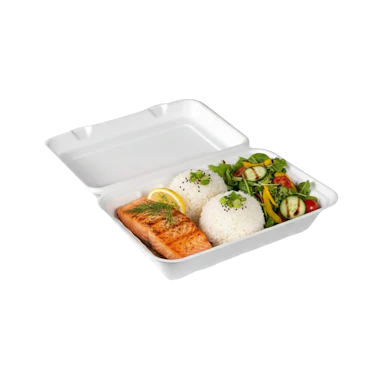 Cane pulp container 1-chamber, white 239x156x63 mm