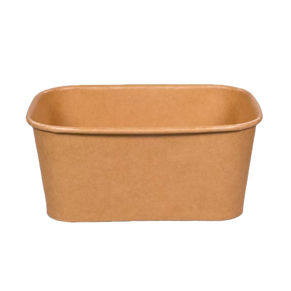 Paper salad container, rectangular, brown 1000 ml 1