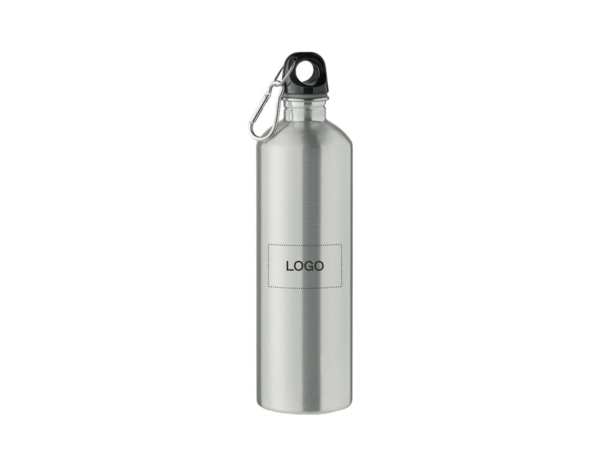 Individuelle einwandige Flasche aus recyceltem Edelstahl 750 ml mit Karabiner 1