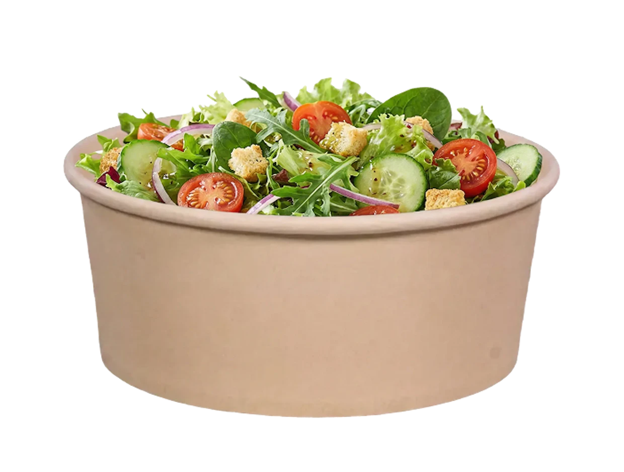 Salad paper container, brown 750 ml diameter 150 mm
 1