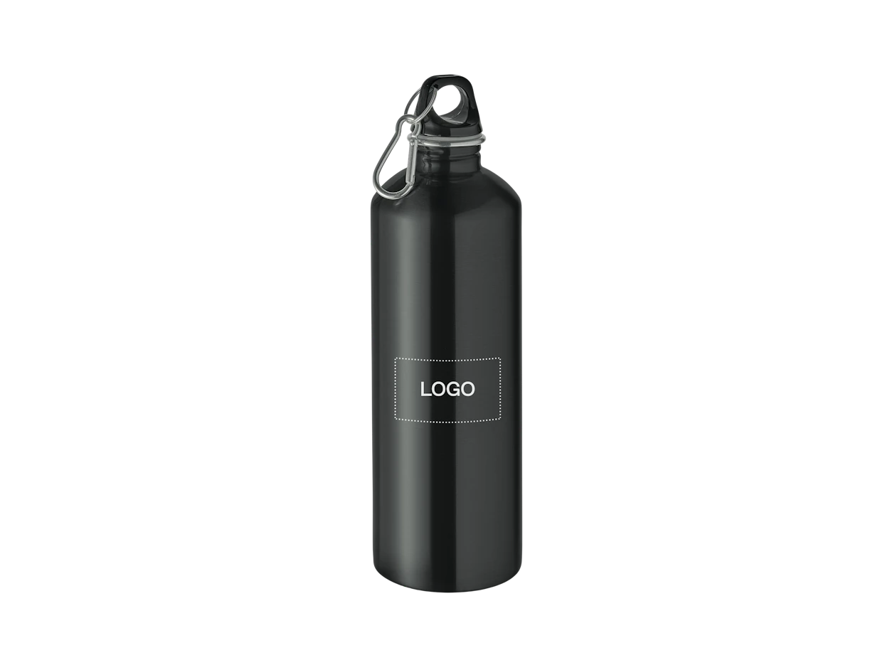 Bottiglia acciaio inox riciclato parete singola con moschettone 1000ml personalizzata 1