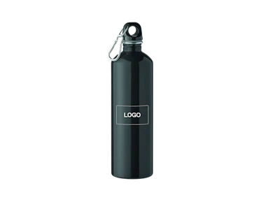 Bottiglia acciaio inox riciclato parete singola con moschettone 750ml personalizzata
