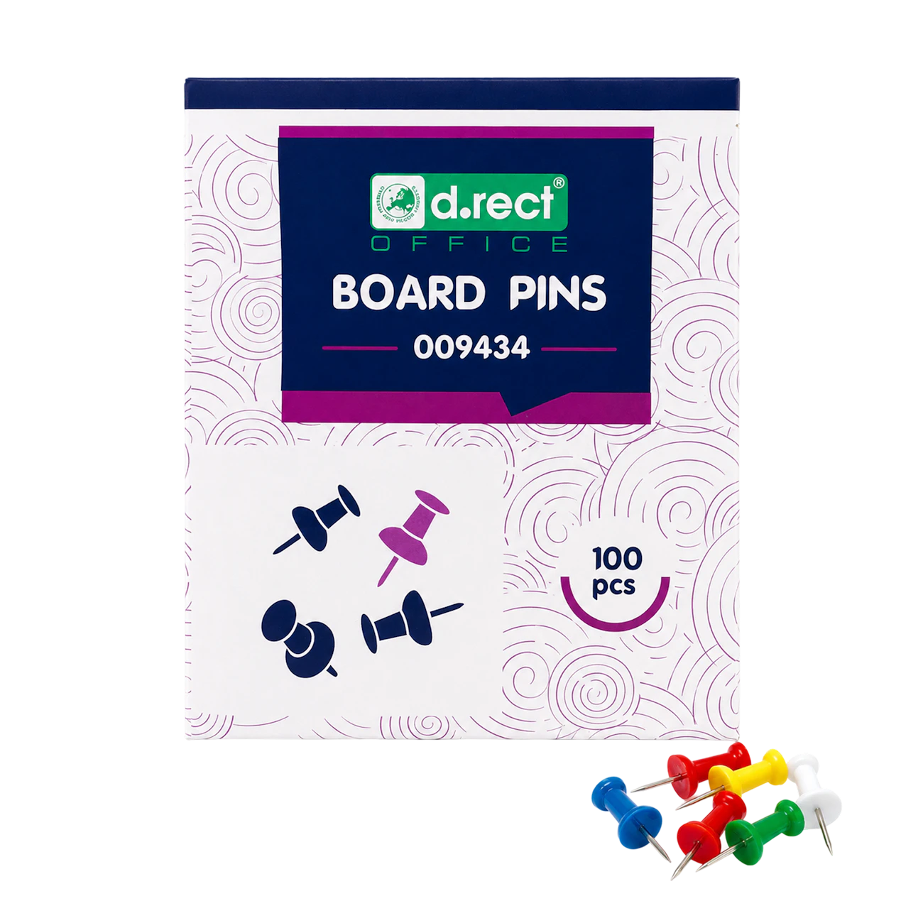 D.Rect Push Pins 100 pcs assorted colours