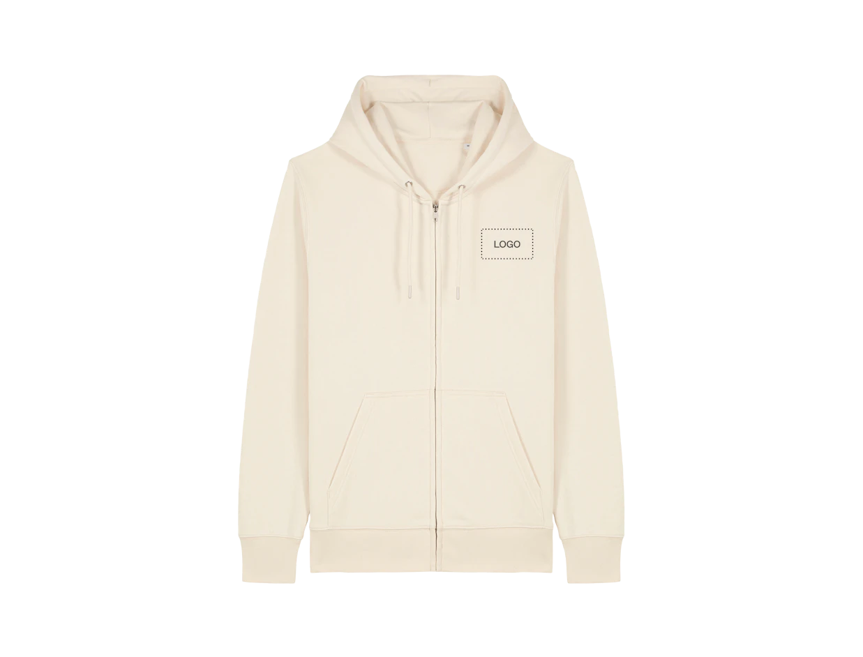 Sudadera con capucha unisex algodón orgánico efecto washed con cremallera personalizada 1